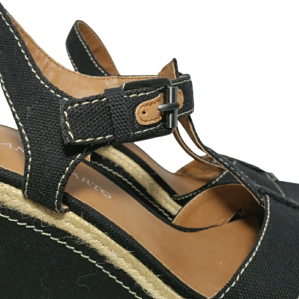 Franco Sarto Allison Black Espadrille Wedge Sandals Women's Size 8.5